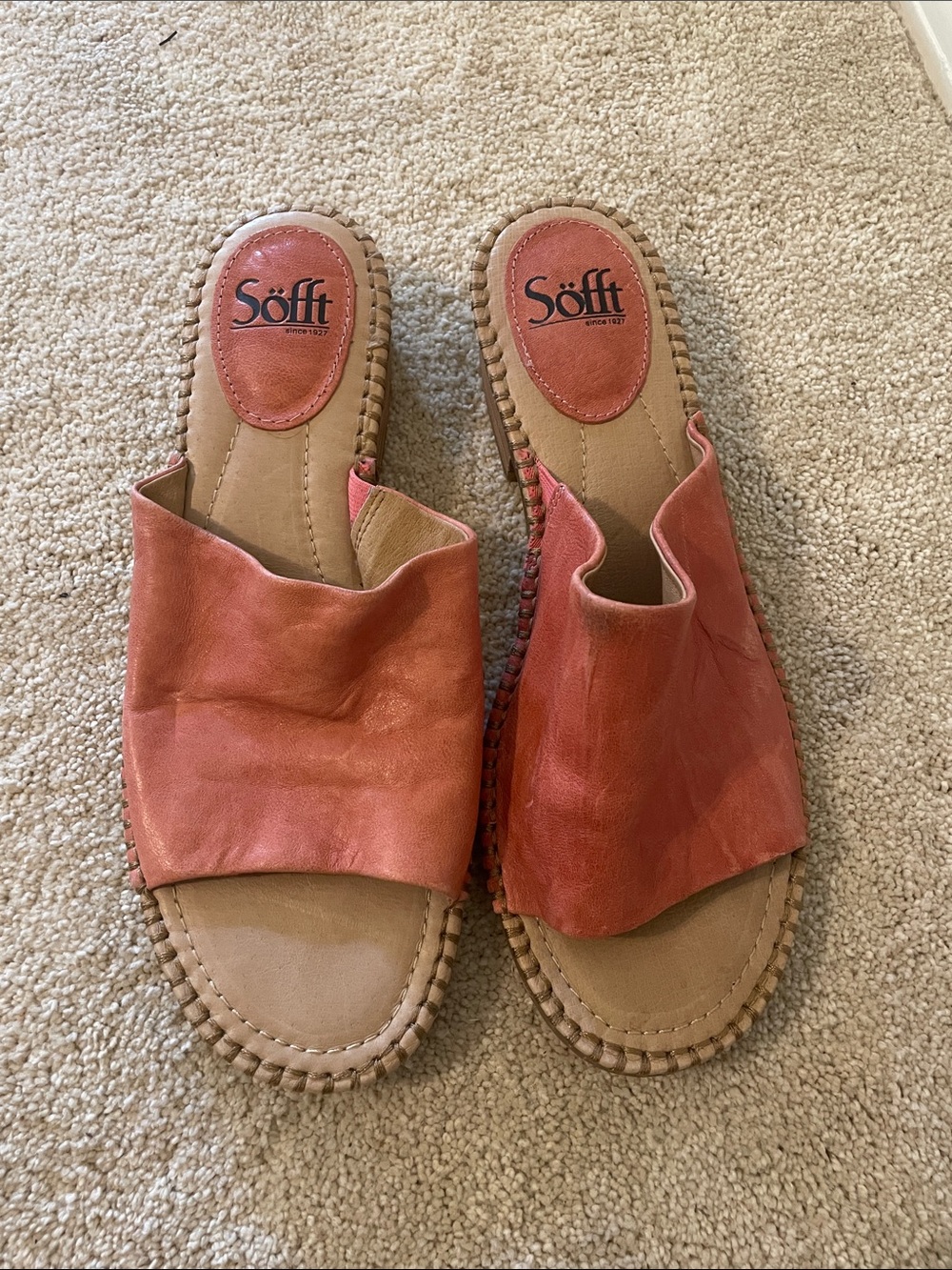 Söfft Burnt Orange Leather Slip-On Sandals with Tan Footbed